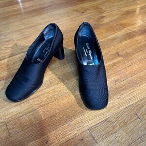 Robert Clergerie Black Thick Heels, Med Height Silk Womens Shoes